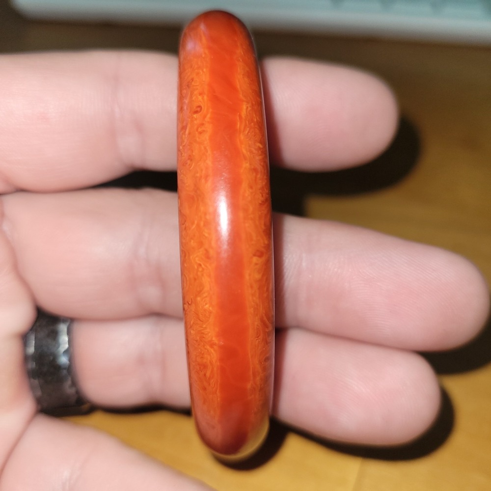 Vintage Tested Bakelite Bangle Bracelet Tangerine Orange Red Swirl 2.5in 32g